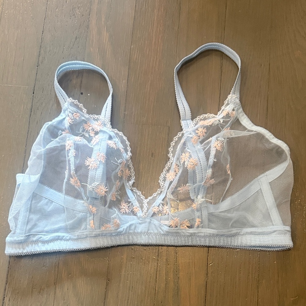 Light Blue Sheer Floral Embroidered Bralette